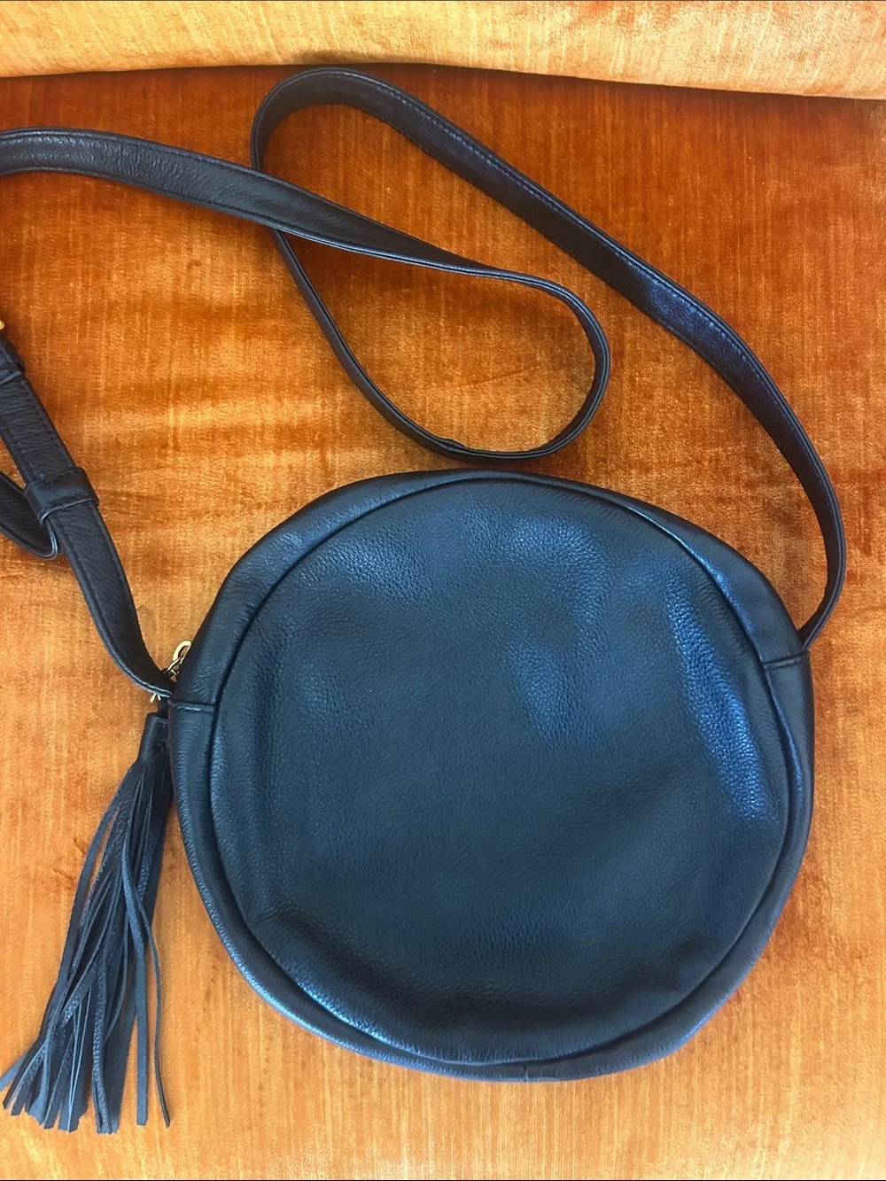 HOBO Black Leather Round Crossbody Bag with Tassel - Picture 2 of 7